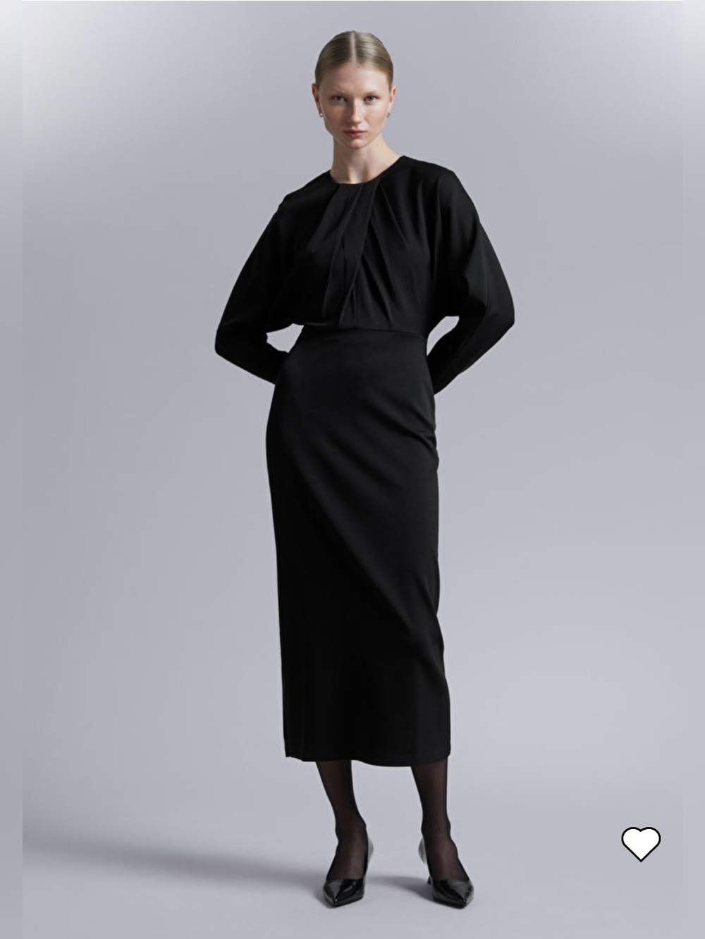 & other stories Black Pleated Bodice Midi Dress